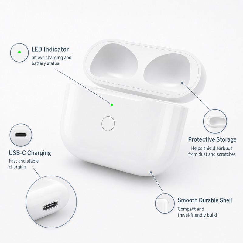 Replacement Charging Case for Select AirPods – Portable Earbud Charger