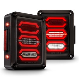 TRUE MODS LED Rear Tail Light Replacement for Jeep Wrangler [Hexagon Design] [Smoke Lens] [Plug n Play] LED Brake Light for Jeep Wrangler JK JKU Unlimited Accessories 2007-2018