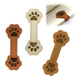 Shoyisenka 3 Pcs Cute Dog Paw Magnetic Bookmarks, Vintage Leather Magnetic Bookmark for Reading, Perfect Reading Accessories & Gift for Book Lovers