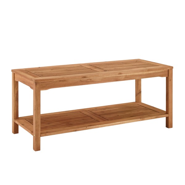 Walker Edison Anguilla Modern Acacia Wood 2 Tier Slatted Outdoor Coffee Table, 47 Inch, Brown