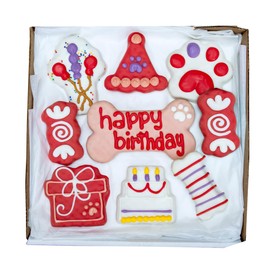 Wufers Birthday Boy Cookie Box | Gifts for Dogs | Gourmet-Decorated Treats | Made with Locally Sourced Ingredients (Red - Birthday Girl)