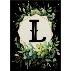Stosts Monogram Letter L Black Small Garden Flag, Family Last Name Initial Wreath Decorative Yard Outside Decorations, Spring Summer Eucalyptus Leaves Outdoor Home Decor Double Sided 12 x 18