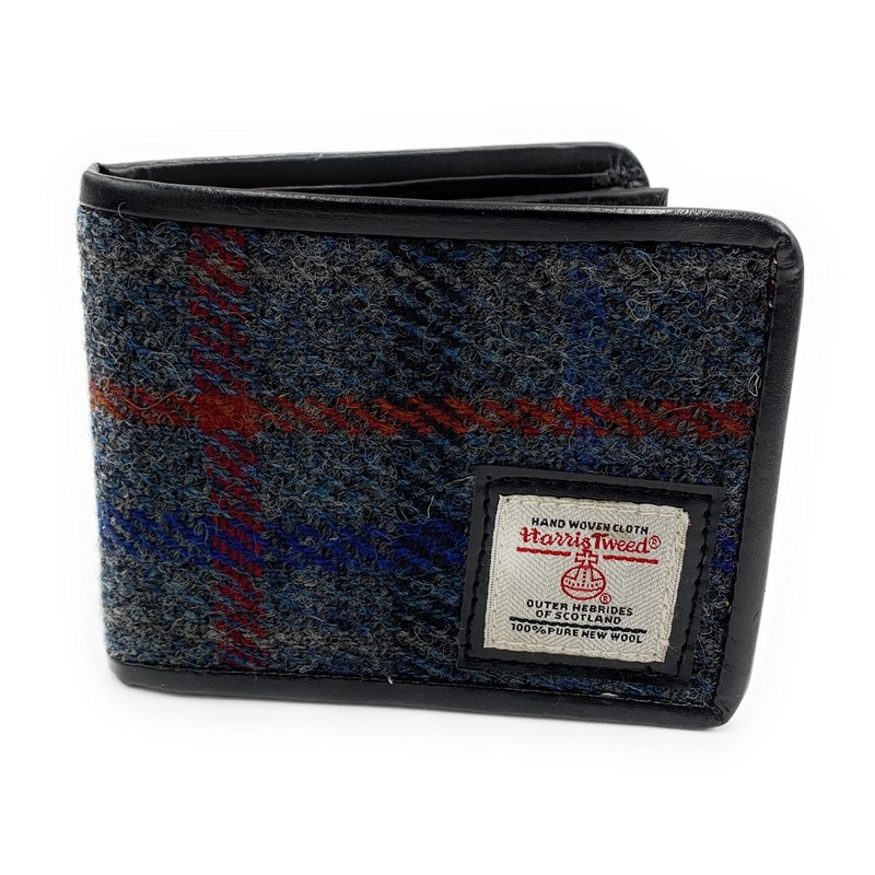 Mens Harris Tweed Trifold Wallet (Slate Grey Check)