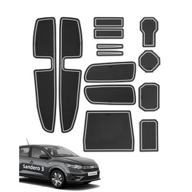 LANGBEAN Anti-slip Mats for Dacia Sandero 3 2025 2024 2023 2022 2021, 13 Pieces Rubber Mats for Centre Console, Storage Compartment, Cup Holder, Integrated Door Slot, Armrest Box, Black & White