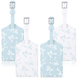 Threehoney 4 Pcs Coquette Bow Luggage Tags Preppy Cute Trendy Aesthetic Gifts PU Leather Travel Name Identifiers Tags (Blue)
