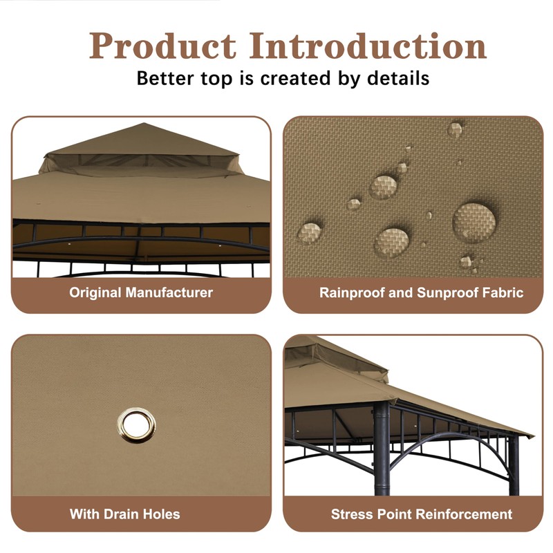 SCOCANOPY Replacement roof Compatible with Target Madaga Gazebo Model L-GZ136PST,(Khaki)