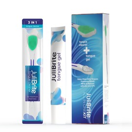 Julibrite Tongue Care Set | 1 Tongue Gel (50 ml) + 1 Tongue Brush | Supportive Against Bad Breath (Halitosis) | White Tongue | Fresh Breath | Tongue Scraper | Tongue Scrubber | Tongue Cleaner