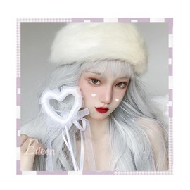 Eileen Long Curly Silver x White Wig, Perm, Full Wig, Natural Texture, Curly Hair, Princess Hair, Fluffy, Heat Resistant, Wig, Wind Chasing Girl, Small Face, Cute