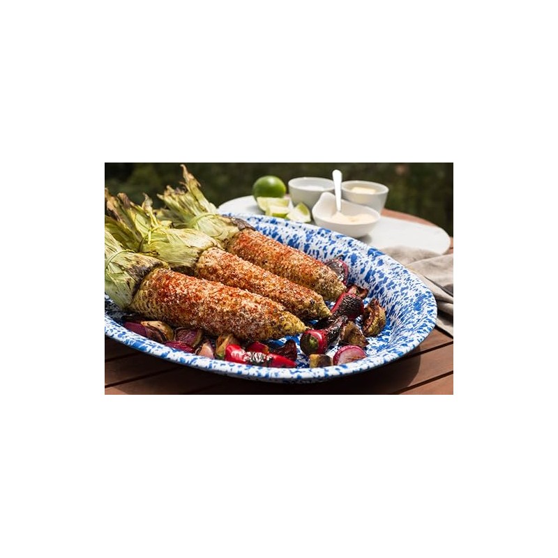 Crow Canyon Home Enamelware Oval Platter, 17.5 inch, Red/White Splatter