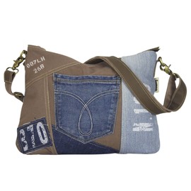 Sunsa Women's Shoulder Bag, Jeans/Canvas Handbag, Small Upcycling Bag, Jeans Bag in Vintage Design, Bags, Practical Gifts for Women, jeans colour, Retro