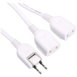 Elecom T-ADR3WH Power Tap, 0.7 ft (0.2 m) AC Adapter Extension Cord, 2 Outlets, Swing Plug, White