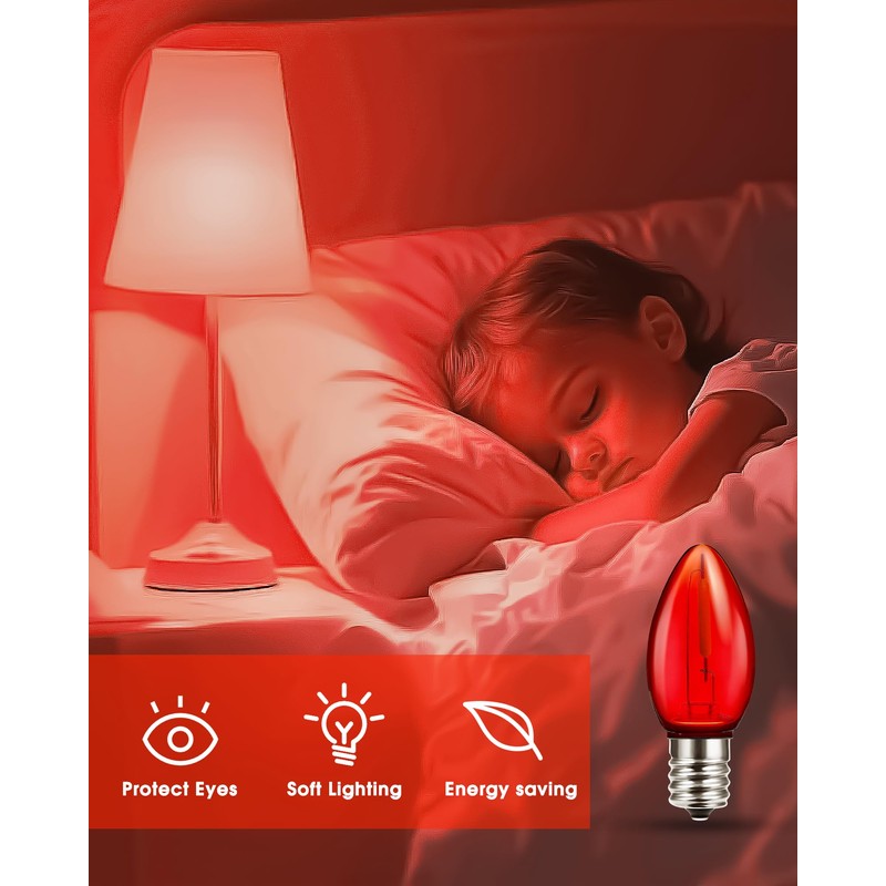 C7 RED Replacement Light Bulbs, Shatterproof LED Light Bulb for