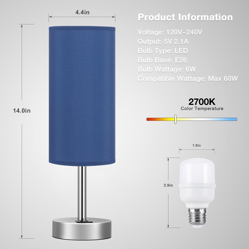 Navy Blue Touch Lamp for Boys - Small Nightstand Lamp