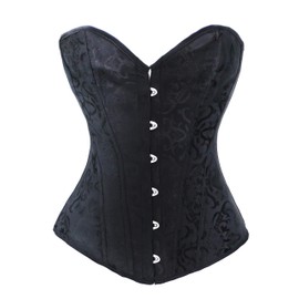 bslingerie Womens Waist Cincher Boned Corset With Brocade (XXL, Black)