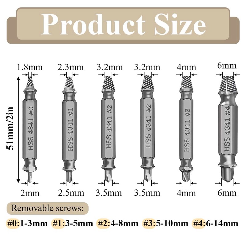 Screw Extractor Set HSS 4341# Damaged Screw Remover Double Ended