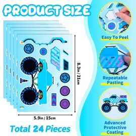 24 Sheets Make Your Own Stickers, Car Make-a-face Sticker Trucks, Race Cars DIY Craft Stickers for Party Decoration Reward