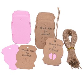 100pcs Baby Shower Tags Kraft Paper Gift Tag，Baby Feet Shower and Party Favors Decoration with 66 Feet Jute Twine,Thank You Tags