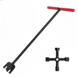 TIBOO DAY 16 Inch Water Meter Key Enforced Steel Water Shut off Tool T-Handle Water Meter Key Valve Shut off Tool 16 Length with 4 Way Multi-Functional Cross Key for Meter Valve (Red 16 Inch)