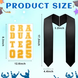 Jetec 8 Sheets Graduation Stole 2025 Iron on Letters Patches with 4 Pcs Congrats Grad Sash Class of 2025 Bulk DIY Iron on a to Z Numbers Decals Stickers Transfer for Cap Fabric Clothing(Black)