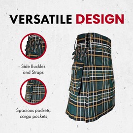 UT Kilts Men's Standard Tartan Utility Kilt, Modern Scottish Kilt for Everyday Wear, Tactical Kilts with Adjustable Hip Straps & Cargo Pockets for Men, Irish Heritage, 34" Waist