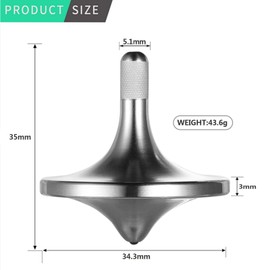 CHEETOP Peonza giratoria de acero Inoxidable de precisión, Trompos Que Mata el Tiempo, Giroscopio de precisión Perfectamente equilibrado, Juguete de descompresión EDC (Plateado, L)