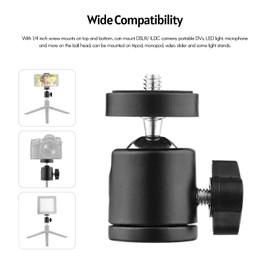 Tripod Head, Quick Knob Lock Ball Head, 360° Rotation, 1/4 Screw, Portable Lightweight Mini Camera Tripod Head, Aluminum Alloy, 1.5kg Load Capacity, for DSLR ILDC Camera (1-Pack)