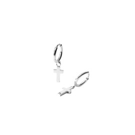 PURELEI® Men's Cross Earrings - Stainless Steel Hoop Earrings with Cross Pendant - 18K Gold Plated, Silver or Rose Gold - Symbolic Men's Jewellery in Italian Inspired Design, Stainless Steel, Abalone