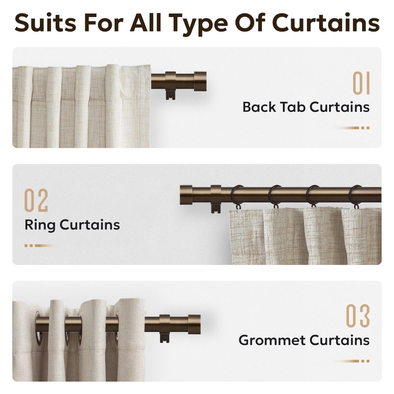 Zeerobee Curtain Rods for Windows 66 to 120, Bronze Curtain