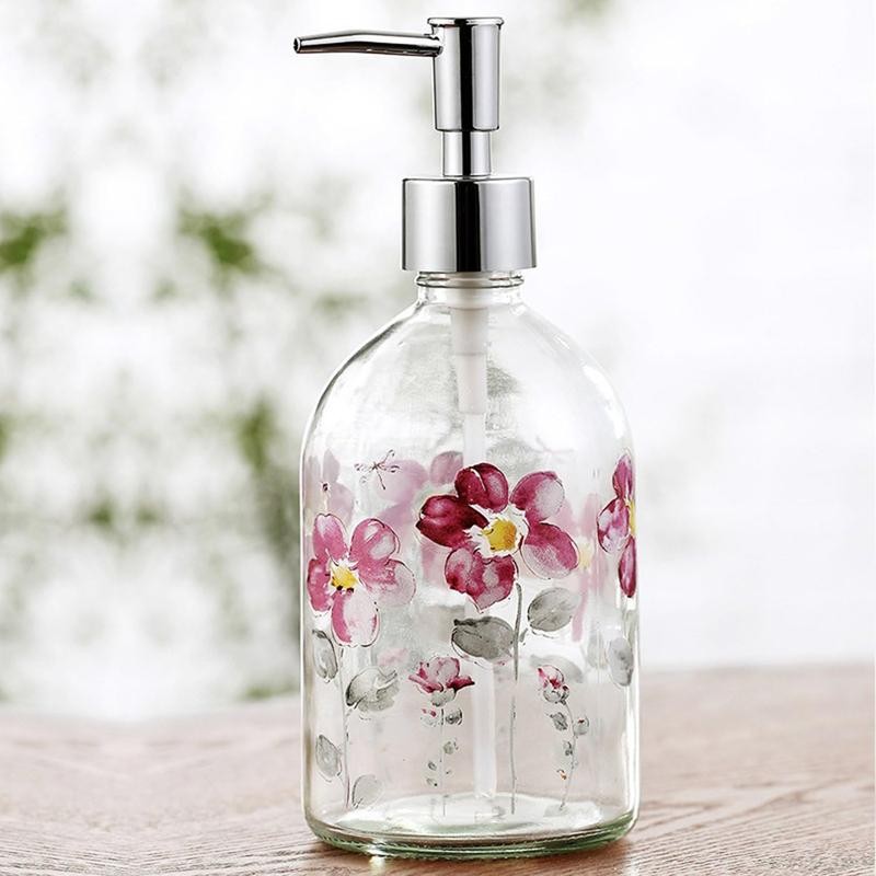 17oz Flower Glass Soap Dispenser Bottle with Plastic Pump Room
