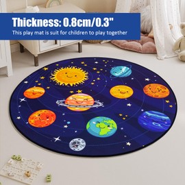 Round Space Rug for Kids Room Solar System Circle Rugs for Bedroom Kids Rugs for Playroom Boys Space Planet Theme Rug Living Room Dining Room Decor 72x72 inch