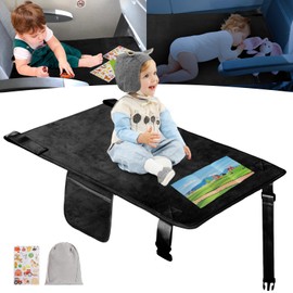 GoCozy Toddler Airplane Bed, Travel Essentials for Kids, Soft Toddler Airplane Travel Essentials with Sticker Book, Black