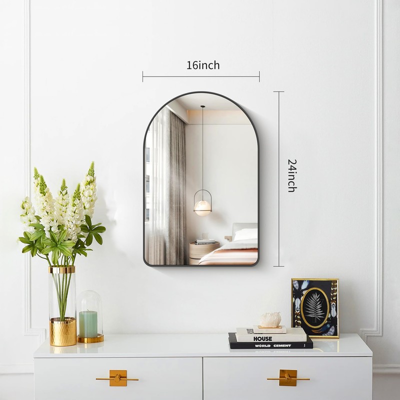 FORBATH Arched Bathroom Mirror 16x24 Inch, Black Bathroom Mirror Wall