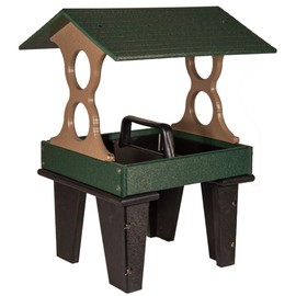 JCs Wildlife Medium Ground Fly Thru Bird Feeder - Holds 4 Cups of Bird Seed - Removable Tray Makes Cleaning Easy - Covered Platform Bird Feeder - Green and Tan