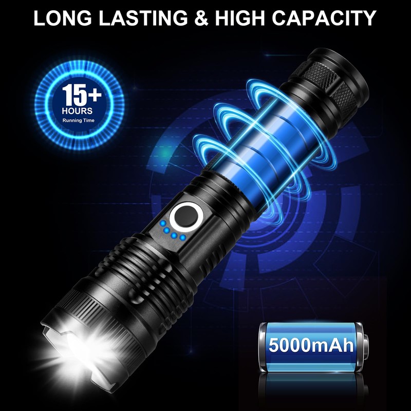 3 Pack Rechargeable Flashlights High Lumens, 990000LM Super Bright LED