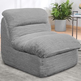 Vonesse Bean Bag Chair, Double-Layered Bean Bag Chair for Adults, Comfortable Memory Foam Bean Bag Sofa, Corduroy Bean Bag Couches for Living Room Bedroom (Grey)