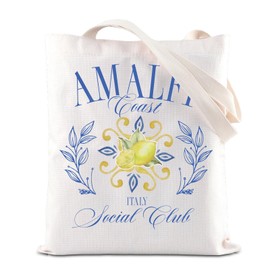 FOTAP Capri Amalfi Coast Social Club Tote Bag Lemon Lover Summer Trip Bachelorette Gift, White