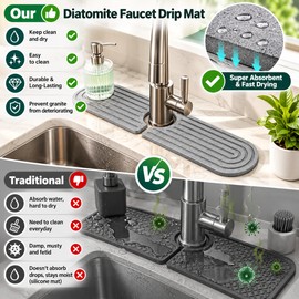 Water Absorbent Faucet Mat for Kitchen & Bathroom Sinks – Fast-Drying Stone-Style Countertop Tray for Splash and Moisture Control