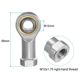 sourcing map 4pcs SI12T/K 12mm Rod End Bearing M12x1.75 Female Left Hand Thread, Cast Iron Rod End Joints with Jam Nut