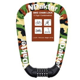 NDakter Bike Chain Lock, 5 Digit Combination Heavy Duty Anti Theft Bicycle Chain Lock,2.62/3.2/4.27/5/6Ft Long Security Resettable Bike Locks for Bike, Bicycle, Scooter, Door, Gate, Fence-4/6mm Thick