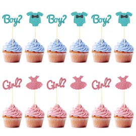 AHQiZFX Gender Reveal Cupcake Toppers, 12 Pcs Baby Shower Cupcake Toppers for Gender Reveal Themed Party Boy or Girl Theme Party Birthday Party Cupcake Toppers Supplies