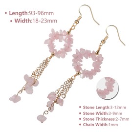 TUMBEELLUWA Chips Stone Chain Drop Earrings Chakra Healing Crystal Hook Eardrops Dangle Drop Jewelry for Women, Rose Quartz