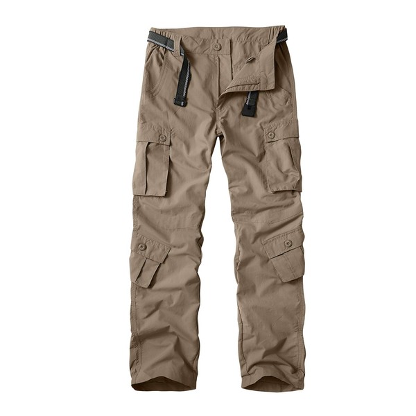 linlon Hiking Pants for Men, Outdoor Quick Dry Lightweight Fishing Pants Casual Cargo Pants with 8 Pockets,Khaki,32