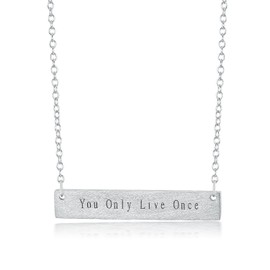 UMODE Jewelry "You Only Live Once" 925 Sterling Silver Brushed Engravable Bar Pendant Necklace 18 In