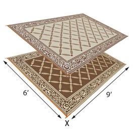 Stylish Camping 116097 6-feet by 9-feet Reversible Mat, Plastic Straw Rug, Large Floor Mat for Outdoors, RV, Patio, Backyard, Picnic, Beach, Camping (Brown/Beige)