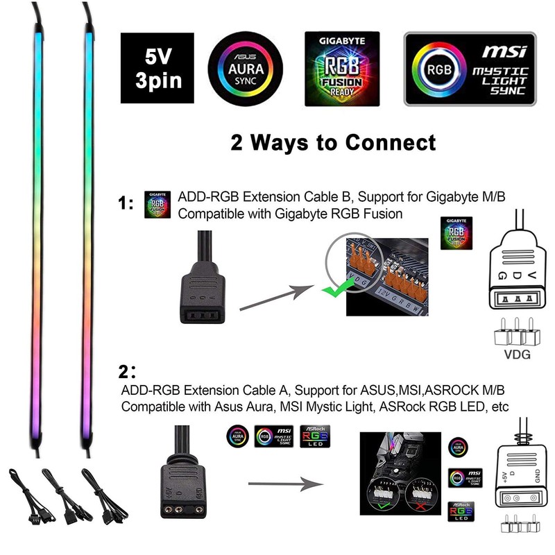 airgoo NEON Addressable RGB PC LED Strip, 2x15.7inch Diffused Rainbow