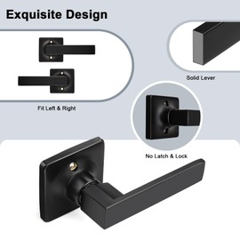 GOBEKOR 2 Pack Black Half Dummy Door Handles Straight Non-Turning Door Lever Square Interior Closet French Door Handle Dummy Levers