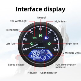 MH Universal Motorcycle Speedometer Digital Gauge Cluster - Motorcycle MPH KM/H Speedometer, Tachometer, Gear Indicator, Odometer w/Blue Backlight (Fits 2/4 Cyl 4-Stroke)