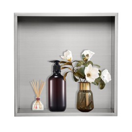 BAUNVB Shower Niche Insert Tile Ready, 12" Shower Niche No Tile Needed, Niche for Shower Wall Bathroom Kitchen Living Room Storage, Brushed Stainless Steel Shower Niche Durable and Rust-proof