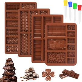 4 pcs Dubai Chocolate Bar Pistachio Kataifi Molds, Chocolate Bar Molds Silicone Rectangle Knafeh Pistachio Chocolate Bar Break Apart Candy Bar Molds with 4 droppers