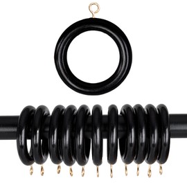 INANOSA 24 Pcs Handcrafted Polished Black Wood Curtain Rings with Hooks – 2.5" Outer, 1.75" Inner Diameter – Smooth Wooden Drapery Rings for Rod with Metal Hooks